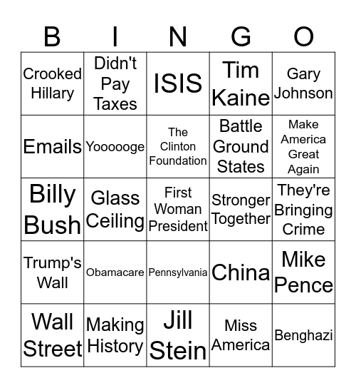 Election 2016 Bingo Card