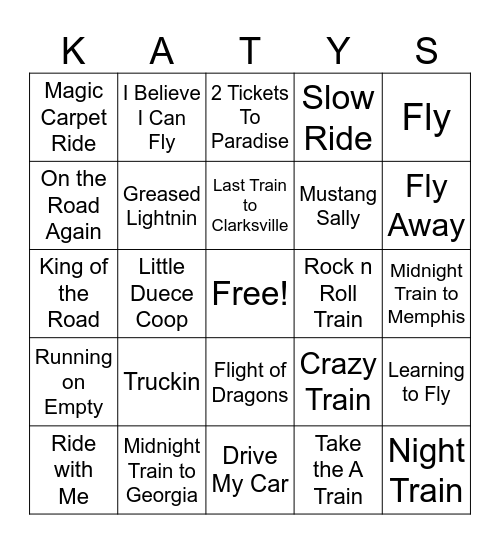 Planes Trains & Automobiles Bingo Card
