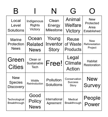 Sam Bentley Good News Bingo Card