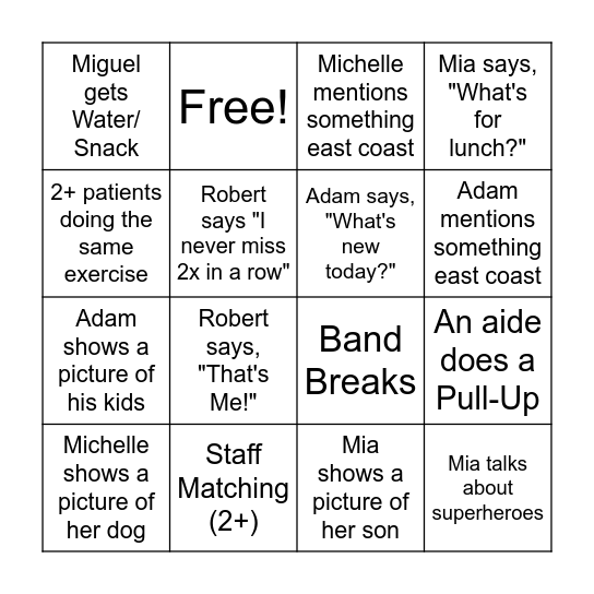 Cal Rehab Bingo!!! Bingo Card