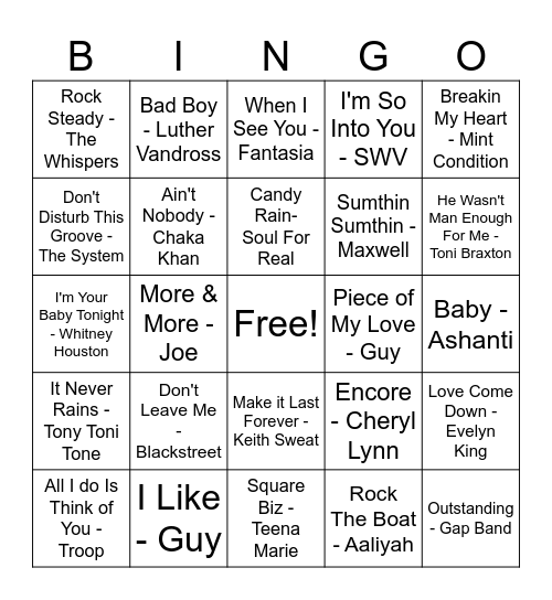 Throwback R&B Bingo Card
