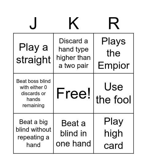BALATRO BINGO V1.1 Bingo Card