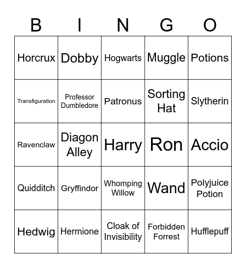 Harry Potter Reading Bingo Card