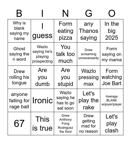 Monkey Bingo Card