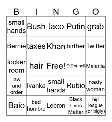 American Election Bingo Card