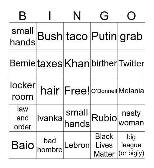 American Election Bingo Card