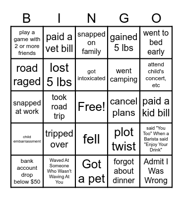 Life Bingo Card