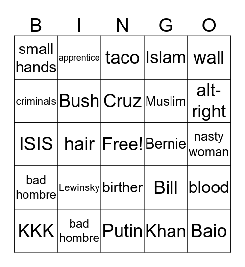 American Election Bingo Card