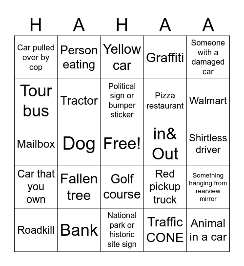Ellie's Impossible Bingo Card