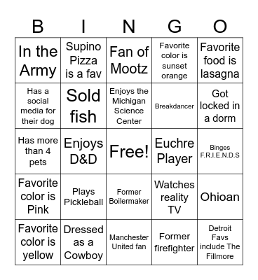 Resident Bingo Card