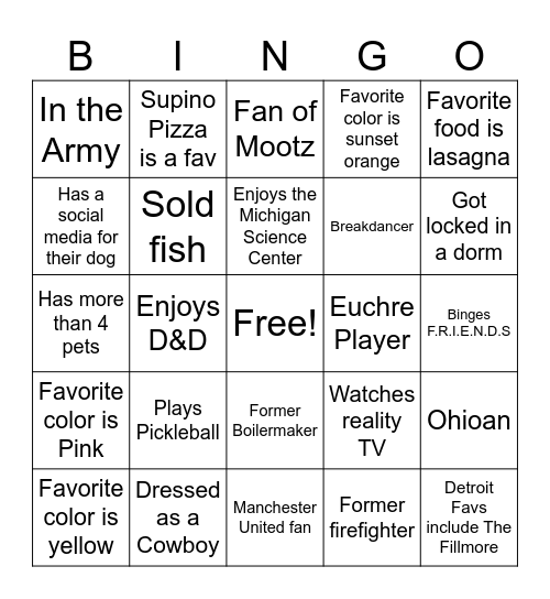 Resident Bingo Card