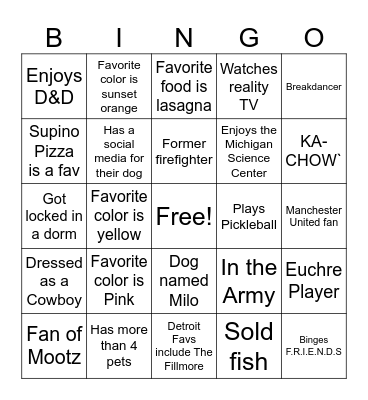 Resident Bingo Card