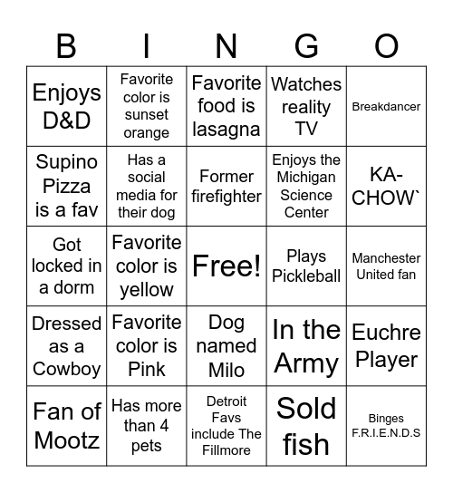 Resident Bingo Card