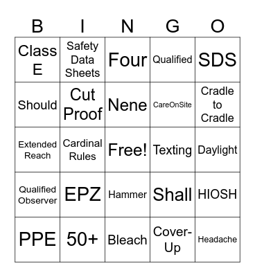 Safety Bingo Card