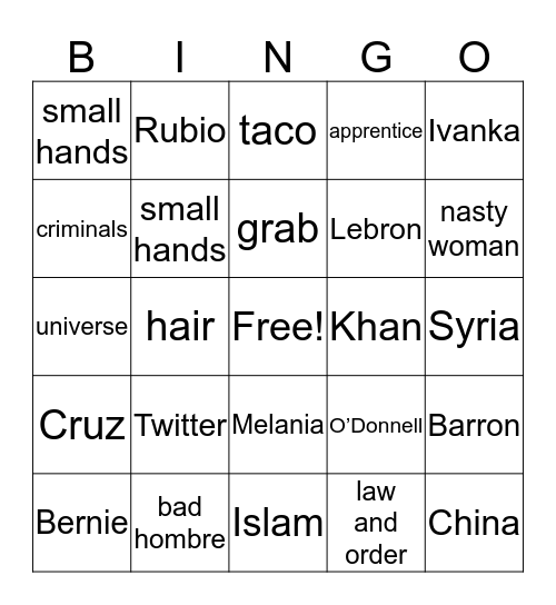 American Election Bingo Card