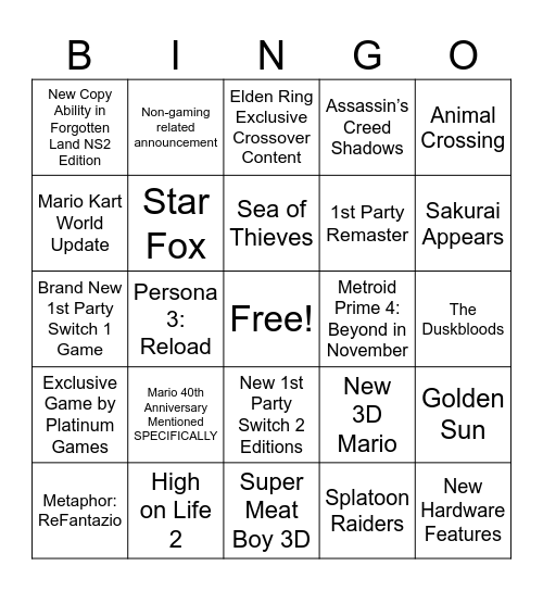 Untitled Bingo Card