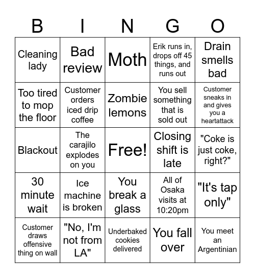 Cafe LA Bingo Card