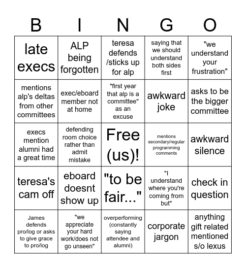 last scALP bingo Card