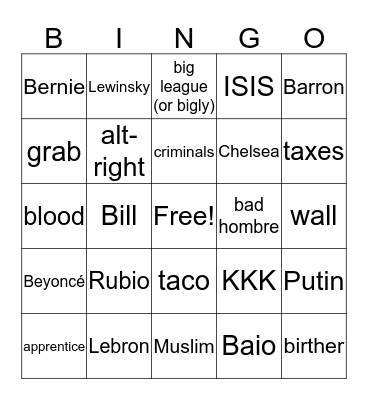 American Election Bingo Card
