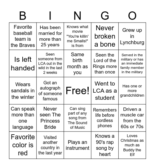 Super Sub Bingo Card