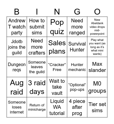 Mini Movie Tome Bingo Card