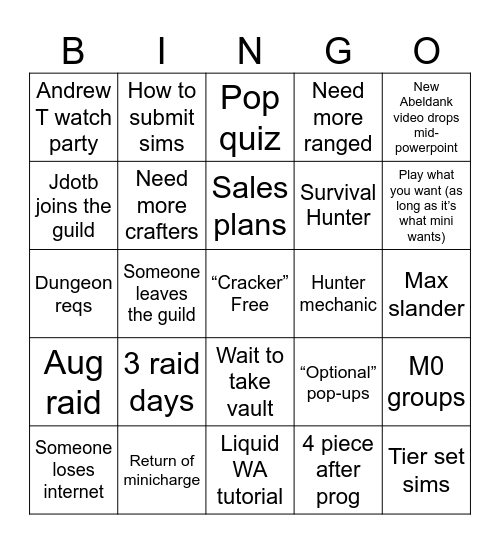 Mini Movie Tome Bingo Card