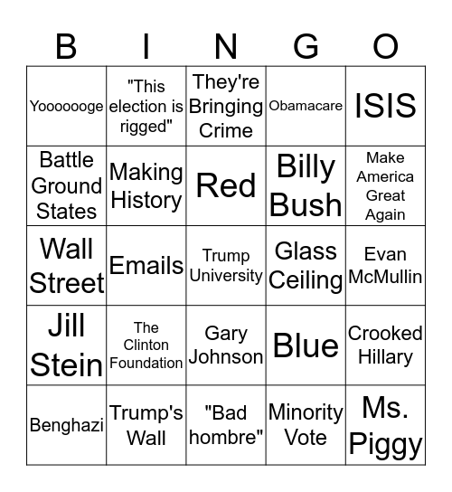 Election 2016 Bingo Card