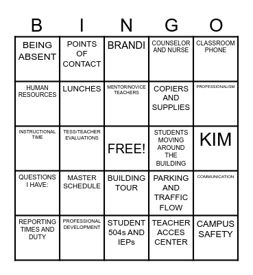 HMS NEW TEACHER ORIENTATION-2025 Bingo Card