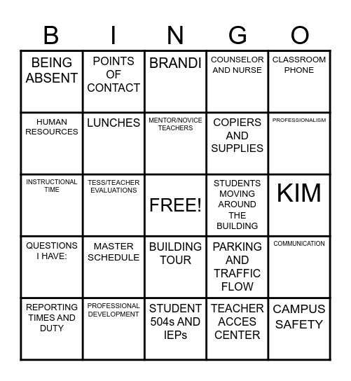 HMS NEW TEACHER ORIENTATION-2025 Bingo Card