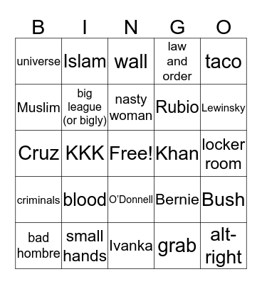 American Election Bingo Card