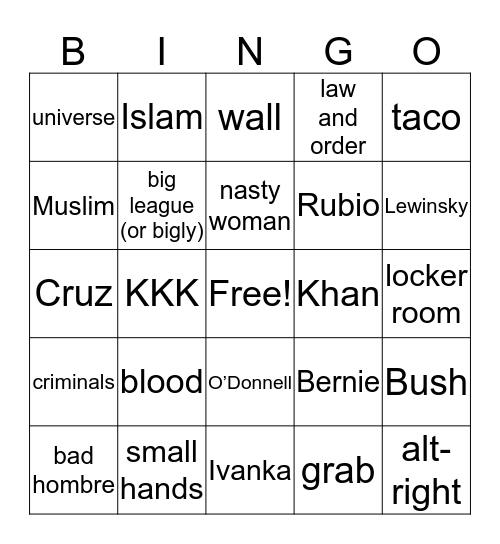 American Election Bingo Card