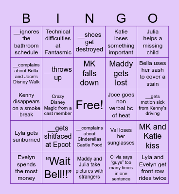 Disney Bachelorette Bingo Card