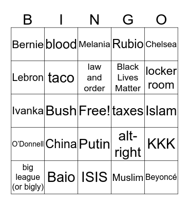 American Election Bingo Card