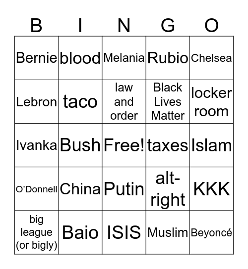 American Election Bingo Card