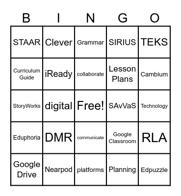 Resources and Tech Integration Bingo Card