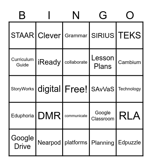 Resources and Tech Integration Bingo Card