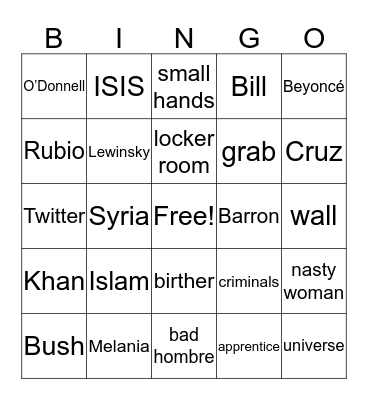 American Election Bingo Card