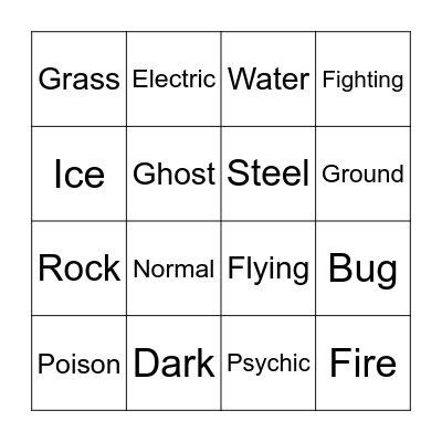 Pokemon Type Bingo Card