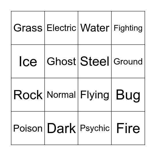 Pokemon Type Bingo Card