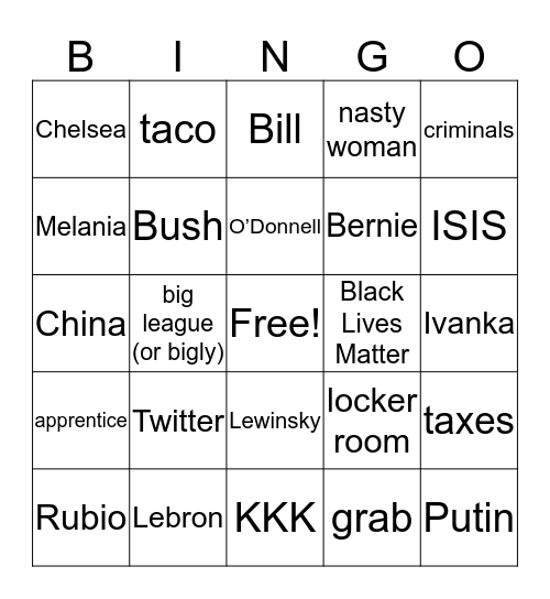 American Election Bingo Card