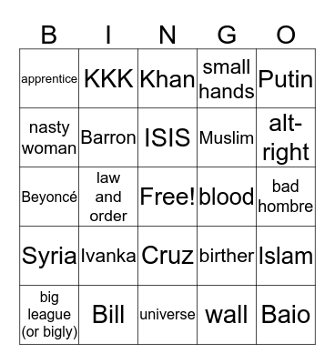 American Election Bingo Card