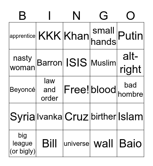 American Election Bingo Card