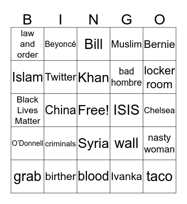 American Election Bingo Card