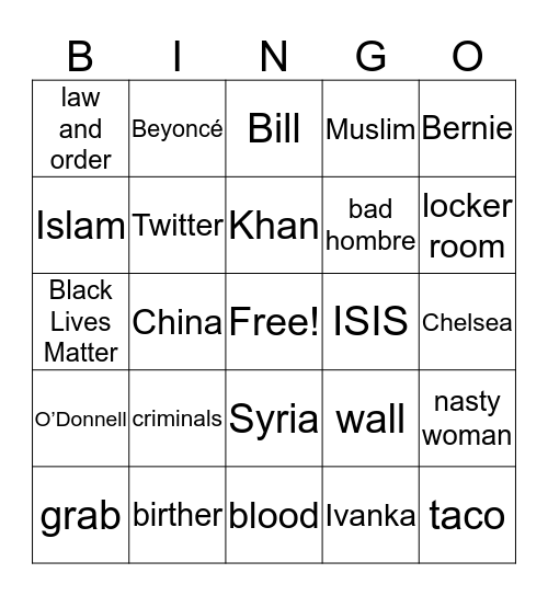 American Election Bingo Card