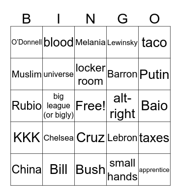 American Election Bingo Card
