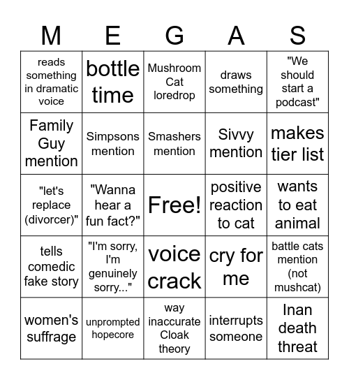MEGAGO Bingo Card