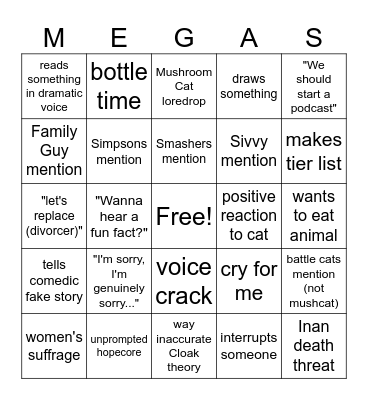 MEGAGO Bingo Card