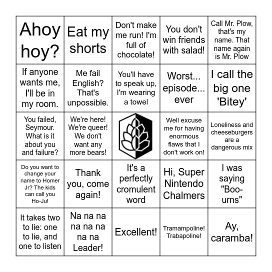 Simpsons Quotes Bingo Card