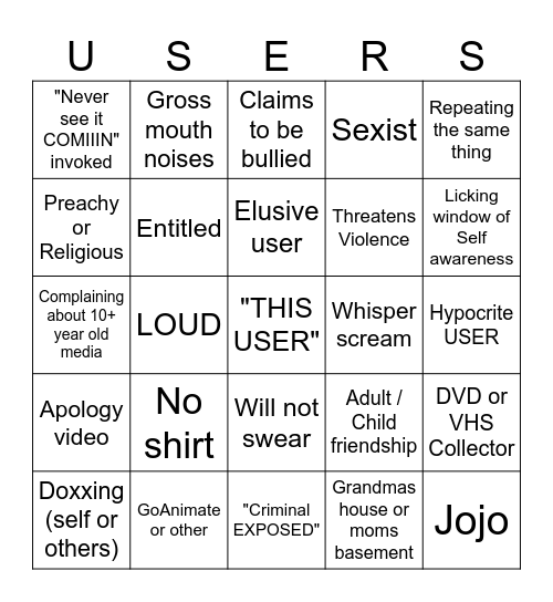USER BINGO Card