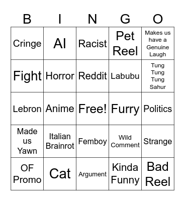 Instagram Reels Bingo Card